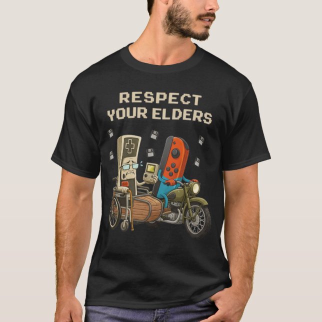 Respect Your Elders Gaming Control Retro Funny T-Shirt (Front)