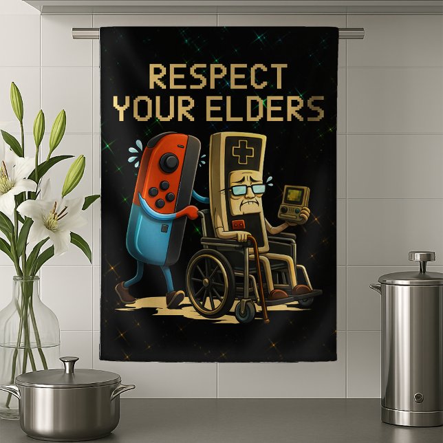 Respect Your Elders Gaming Control Retro Funny Tea Towel (Creator Uploaded)