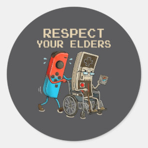 Respect Your Elders Retro Gaming Controller Funny  Classic Round Sticker
