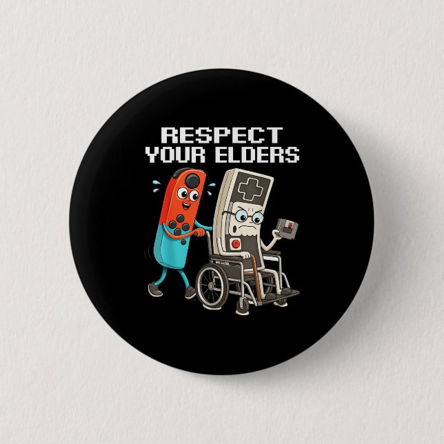 Respect Your Elders Retro Gaming Funny Controller  6 Cm Round Badge (Front)