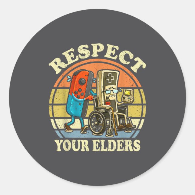 Respect Your Elders Retro Gaming Funny Controller  Classic Round Sticker (Front)