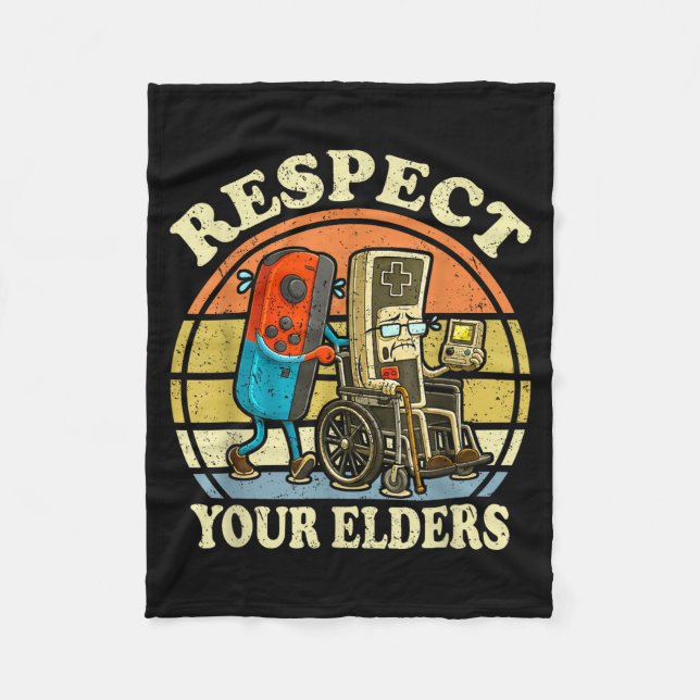 Respect Your Elders Retro Gaming Funny Controller  Fleece Blanket (Front)