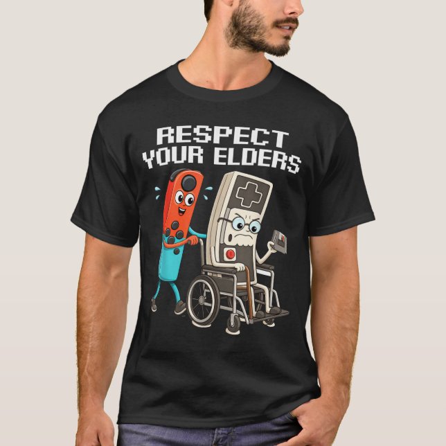Respect Your Elders Retro Gaming Funny Controller  T-Shirt (Front)