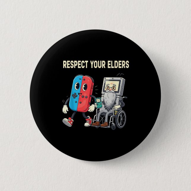 Respect Your Elders Retro Gaming Funny Gamer Contr 6 Cm Round Badge (Front)