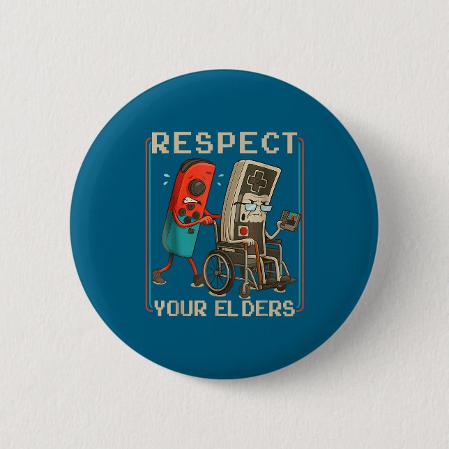 Respect Your Elders Retro Gaming Funny Gamer Contr 6 Cm Round Badge (Front)