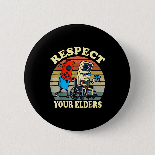 Respect Your Elders Retro Gaming Funny Gamer Contr 6 Cm Round Badge (Front)