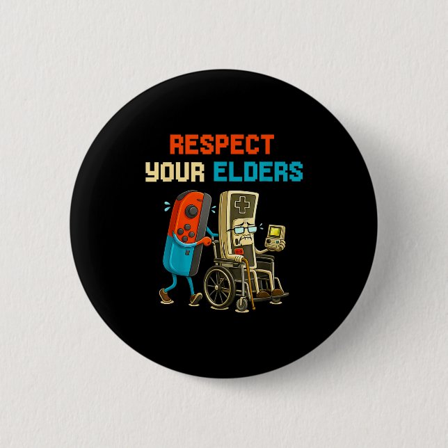 Respect Your Elders Retro Gaming Funny Gamer Contr 6 Cm Round Badge (Front)