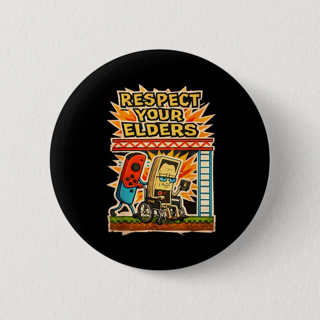 Respect Your Elders Retro Gaming Funny Gamer Contr 6 Cm Round Badge (Front)