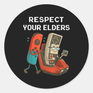 Respect Your Elders Retro Gaming Funny Gamer Contr Classic Round Sticker