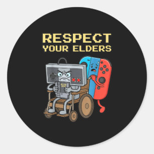 Respect Your Elders Retro Gaming Funny Gamer Contr Classic Round Sticker