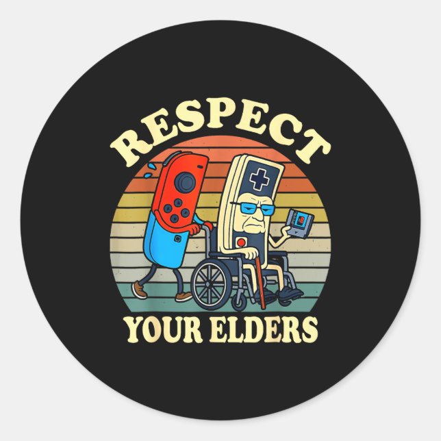 Respect Your Elders Retro Gaming Funny Gamer Contr Classic Round Sticker (Front)