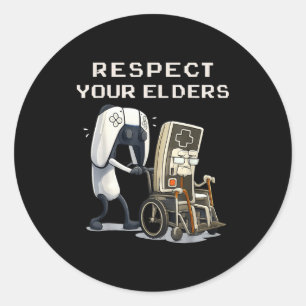 Respect Your Elders Retro Gaming Funny Gamer Contr Classic Round Sticker