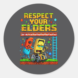 Respect Your Elders Retro Gaming Funny Gamer Contr Classic Round Sticker