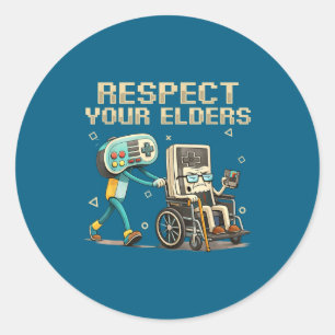 Respect Your Elders Retro Gaming Funny Gamer Contr Classic Round Sticker