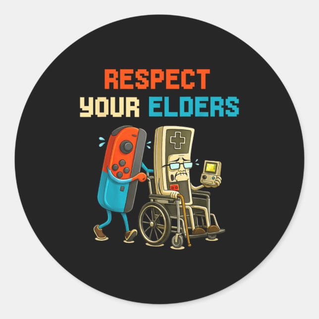 Respect Your Elders Retro Gaming Funny Gamer Contr Classic Round Sticker (Front)