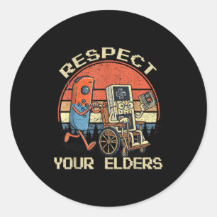 Respect Your Elders Retro Gaming Funny Gamer Contr Classic Round Sticker
