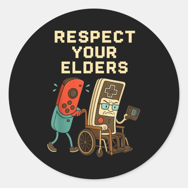 Respect Your Elders Retro Gaming Funny Gamer Contr Classic Round Sticker (Front)