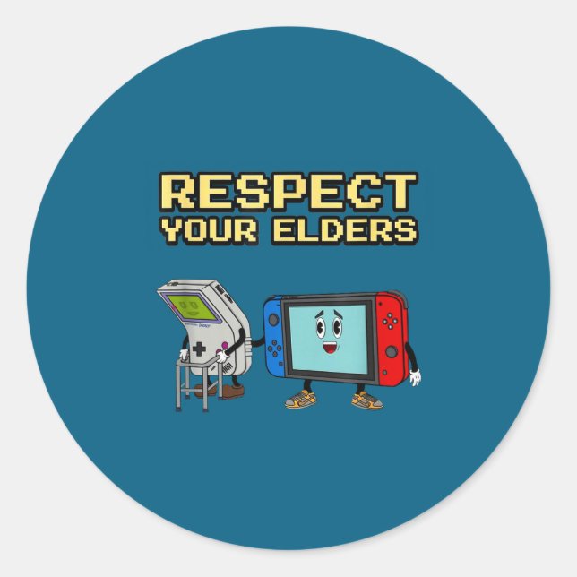 Respect Your Elders Retro Gaming Funny Gamer Contr Classic Round Sticker (Front)