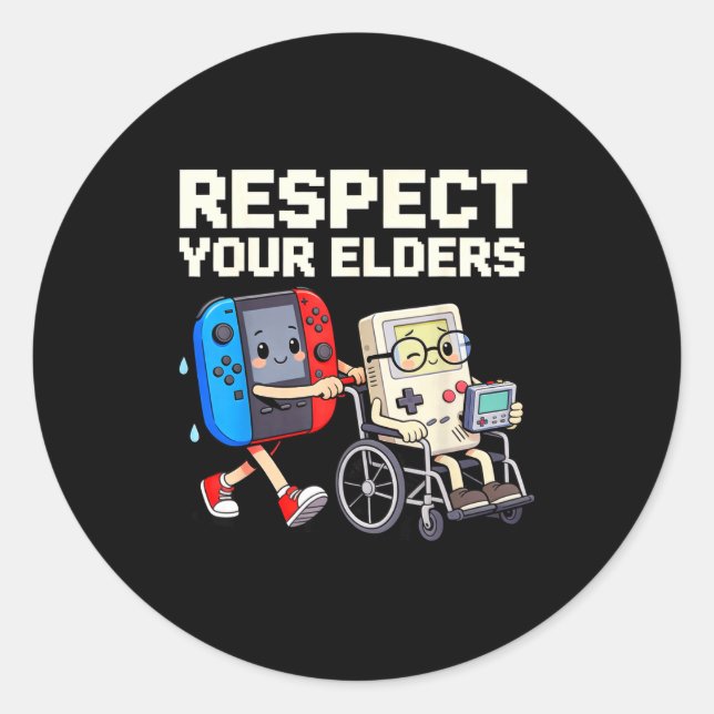 Respect Your Elders Retro Gaming Funny Gamer Contr Classic Round Sticker (Front)