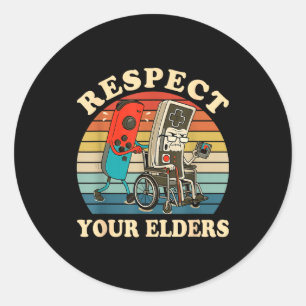 Respect Your Elders Retro Gaming Funny Gamer Contr Classic Round Sticker
