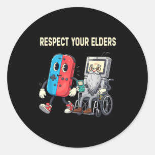 Respect Your Elders Retro Gaming Funny Gamer Contr Classic Round Sticker