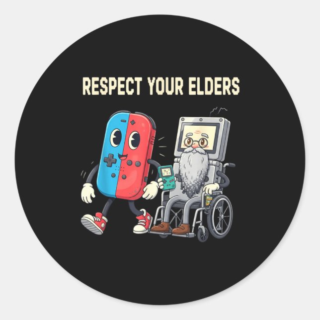 Respect Your Elders Retro Gaming Funny Gamer Contr Classic Round Sticker (Front)