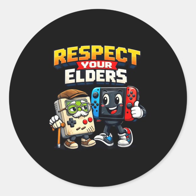 Respect Your Elders Retro Gaming Funny Gamer Contr Classic Round Sticker (Front)
