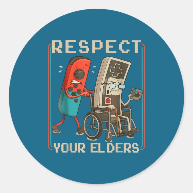 Respect Your Elders Retro Gaming Funny Gamer Contr Classic Round Sticker (Front)