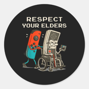 Respect Your Elders Retro Gaming Funny Gamer Contr Classic Round Sticker