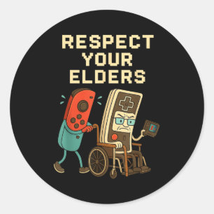 Respect Your Elders Retro Gaming Funny Gamer Contr Classic Round Sticker