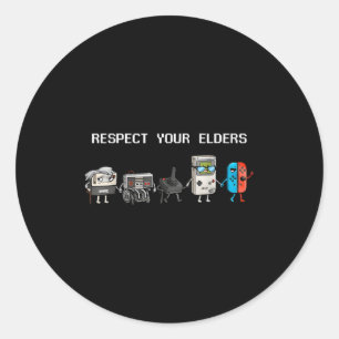 Respect Your Elders Retro Gaming Funny Gamer Contr Classic Round Sticker