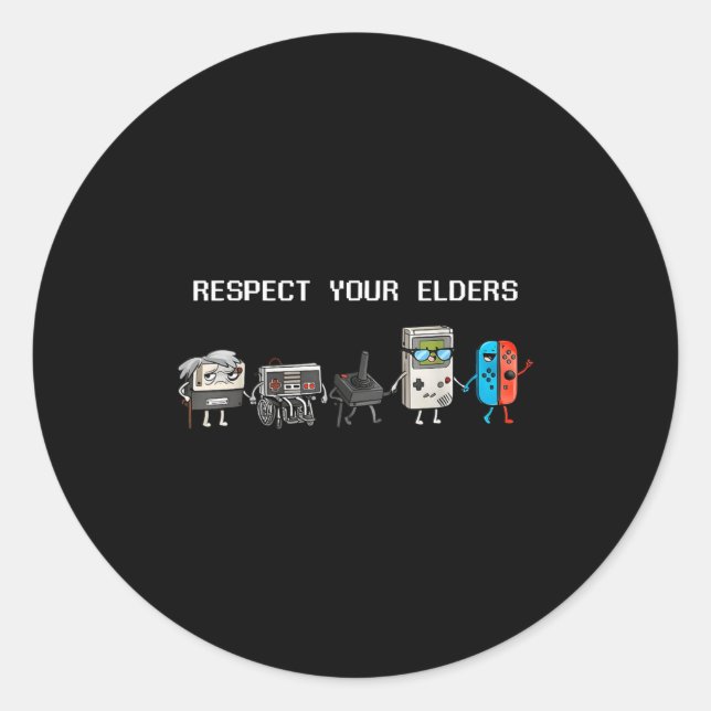 Respect Your Elders Retro Gaming Funny Gamer Contr Classic Round Sticker (Front)
