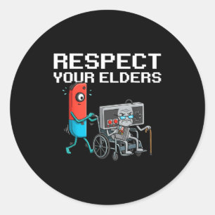 Respect Your Elders Retro Gaming Funny Gamer Contr Classic Round Sticker