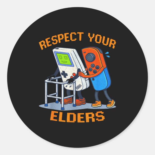 Respect Your Elders Retro Gaming Funny Gamer Contr Classic Round Sticker (Front)
