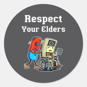 Respect Your Elders Retro Gaming Funny Gamer Contr Classic Round Sticker