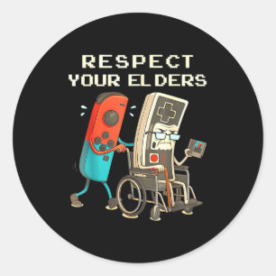 Respect Your Elders Retro Gaming Funny Gamer Contr Classic Round Sticker