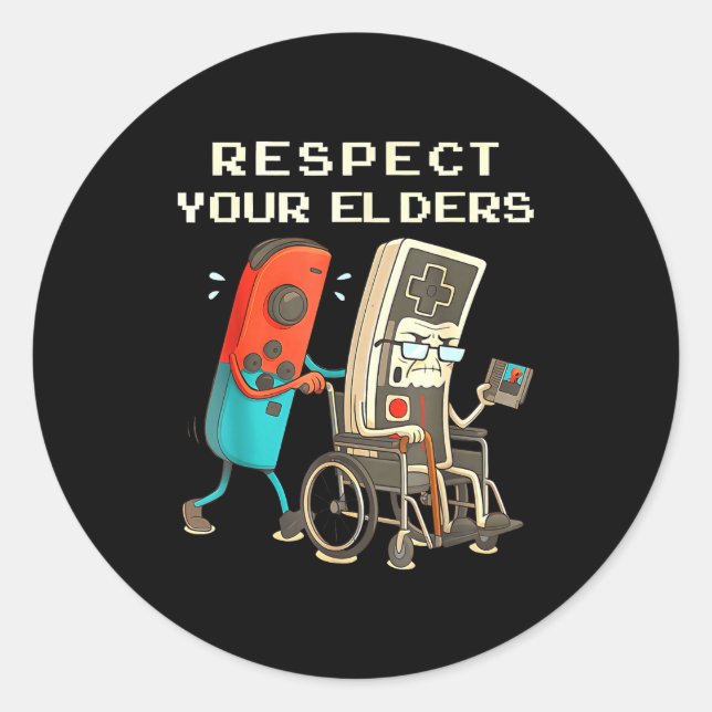 Respect Your Elders Retro Gaming Funny Gamer Contr Classic Round Sticker (Front)