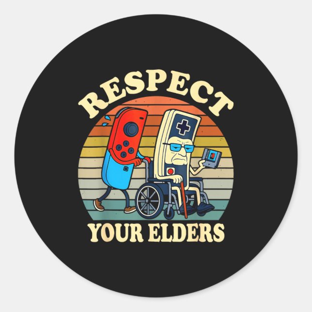 Respect Your Elders Retro Gaming Funny Gamer Contr Classic Round Sticker (Front)