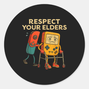 Respect Your Elders Retro Gaming Funny Gamer Contr Classic Round Sticker