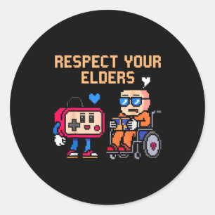 Respect Your Elders Retro Gaming Funny Gamer Contr Classic Round Sticker