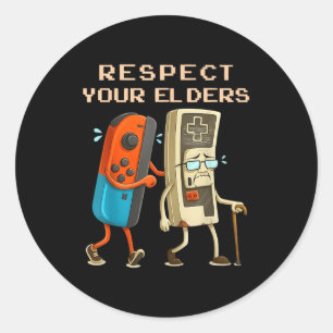 Respect Your Elders Retro Gaming Funny Gamer Contr Classic Round Sticker