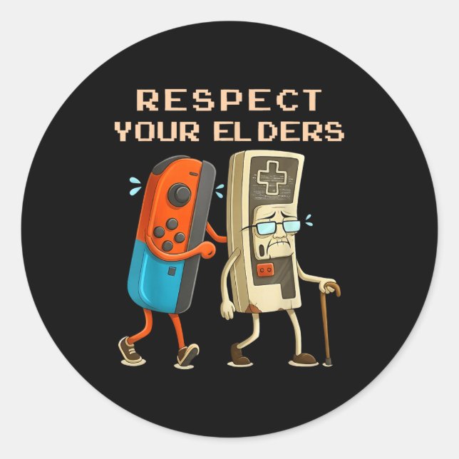 Respect Your Elders Retro Gaming Funny Gamer Contr Classic Round Sticker (Front)