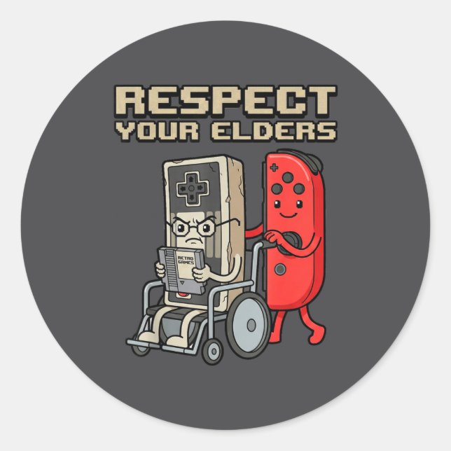 Respect Your Elders Retro Gaming Funny Gamer Contr Classic Round Sticker (Front)