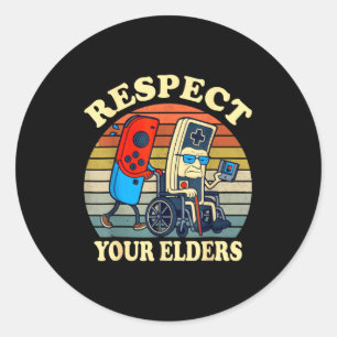 Respect Your Elders Retro Gaming Funny Gamer Contr Classic Round Sticker