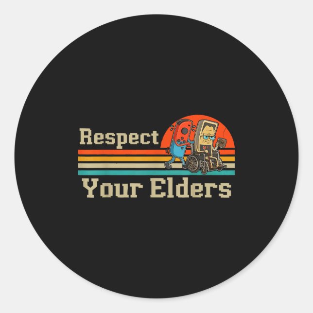 Respect Your Elders Retro Gaming Funny Gamer Contr Classic Round Sticker (Front)