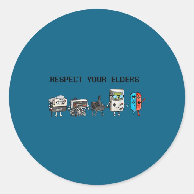 Respect Your Elders Retro Gaming Funny Gamer Contr Classic Round Sticker (Front)