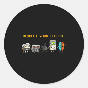 Respect Your Elders Retro Gaming Funny Gamer Contr Classic Round Sticker