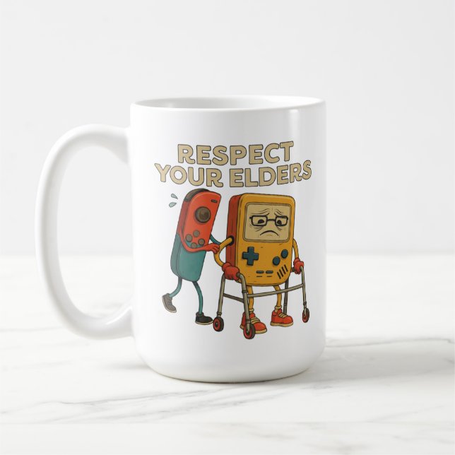 Respect Your Elders Retro Gaming Funny Gamer Contr Coffee Mug (Left)