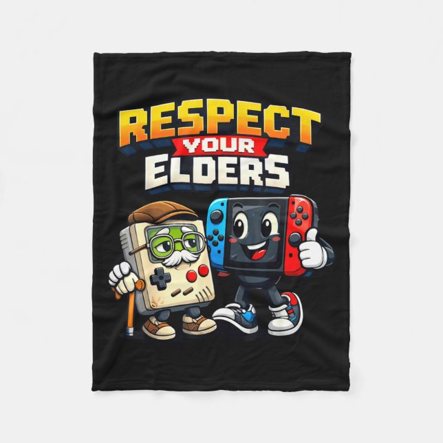 Respect Your Elders Retro Gaming Funny Gamer Contr Fleece Blanket (Front)