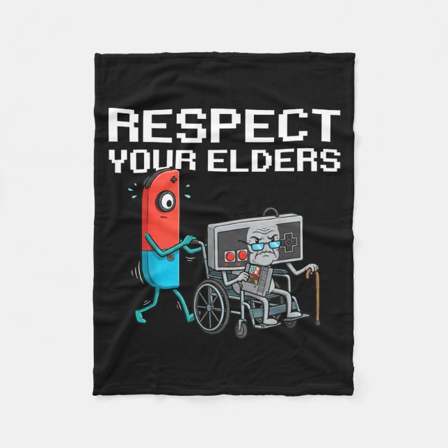 Respect Your Elders Retro Gaming Funny Gamer Contr Fleece Blanket (Front)